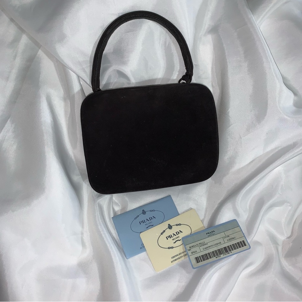 PRADA "zaffiro" blue-black SUEDED LEATHER top handle bag